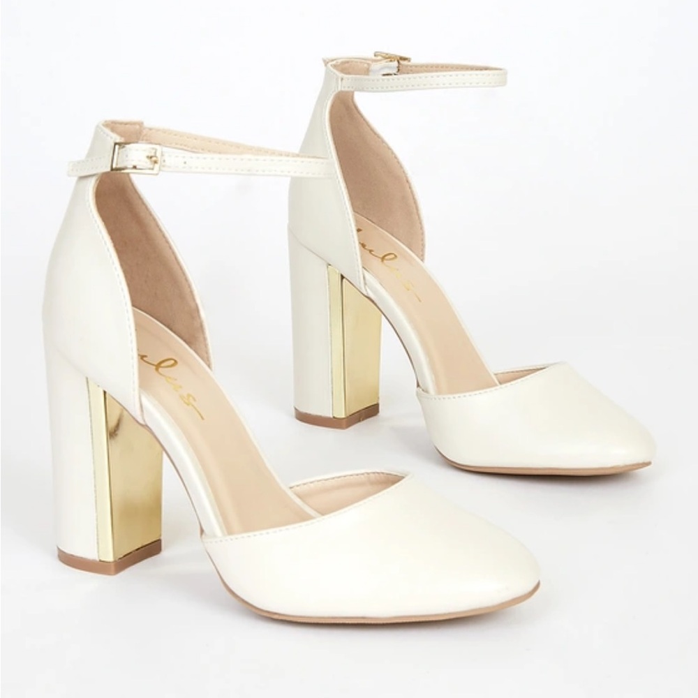 Lulus Laura gold and white heels